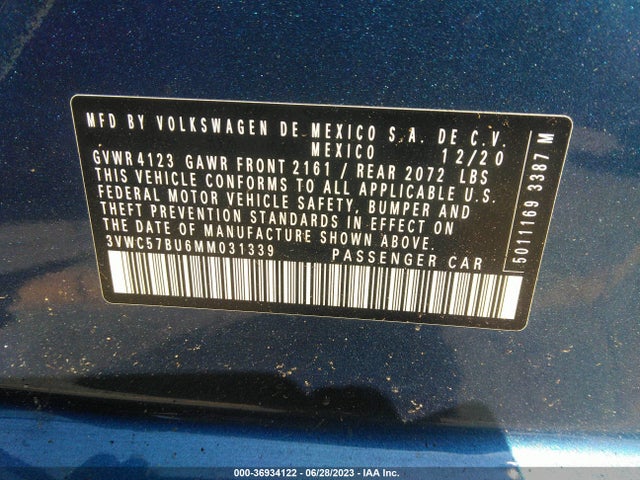 2021 VOLKSWAGEN JETTA S/SE/R-LINE VIN: 3VWC57BU6MM031339