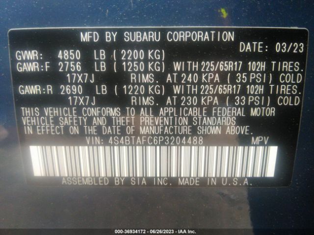 4S4BTAFC6P3204488 Subaru Outback Premium