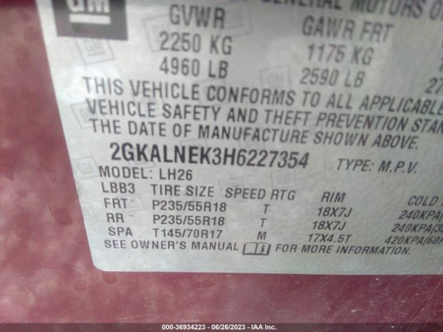 2GKALNEK3H6227354 GMC Terrain Sle
