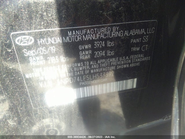 2020 HYUNDAI ELANTRA SE VIN: 5NPD74LF5LH533392