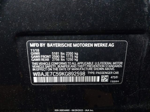 WBAJE7C59KG892598 BMW 5 Series 540i Xdrive