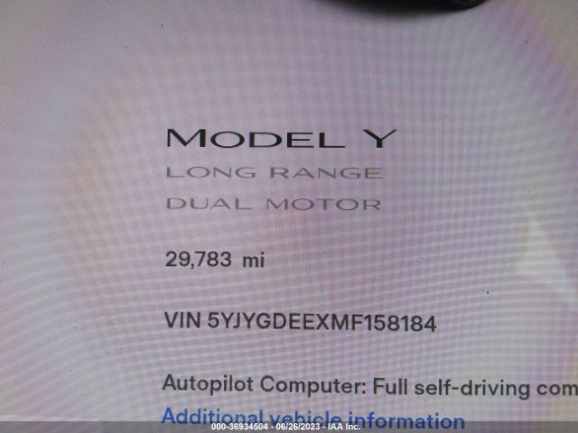 5YJYGDEEXMF158184 Tesla Model Y Long Range