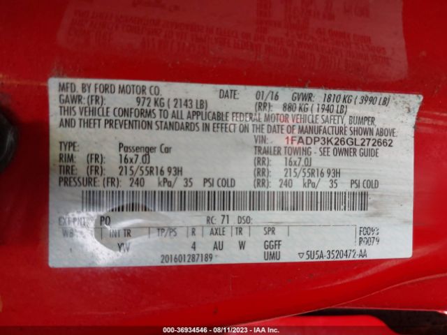 1FADP3K26GL272662 Ford FOCUS SE