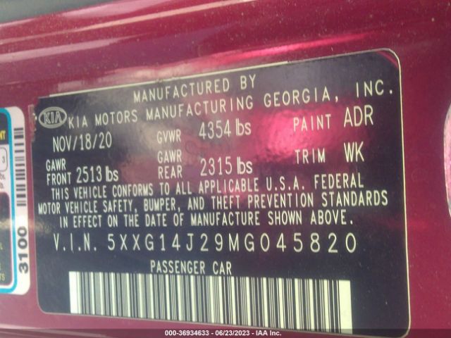 5XXG14J29MG045820 KIA K5 LXS