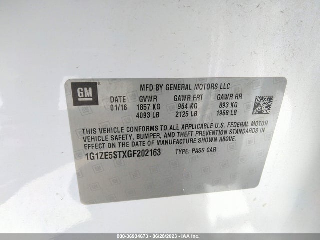 Chevrolet MALIBU LT 2016 1G1ZE5STXGF202163 Image 9