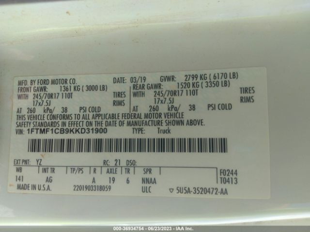 1FTMF1CB9KKD31900 Ford F-150 Xl/xlt