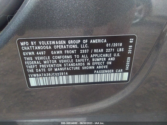 1VWBA7A36JC022914 Volkswagen Passat 2.0t Se