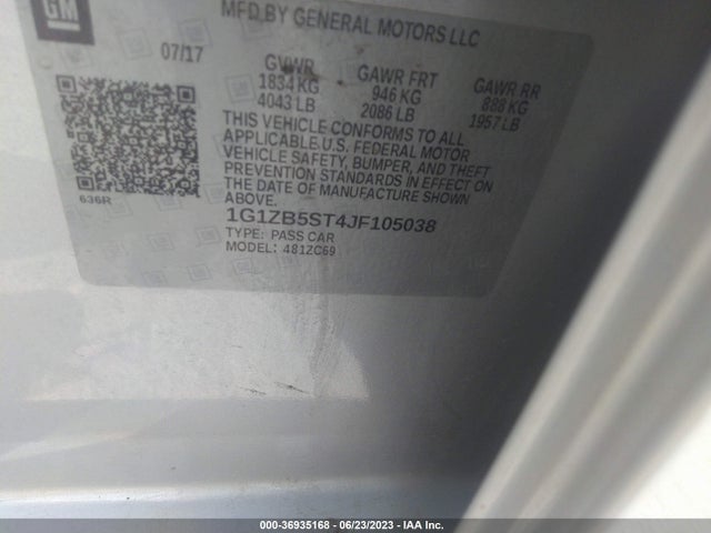 2018 CHEVROLET MALIBU LS VIN: 1G1ZB5ST4JF105038