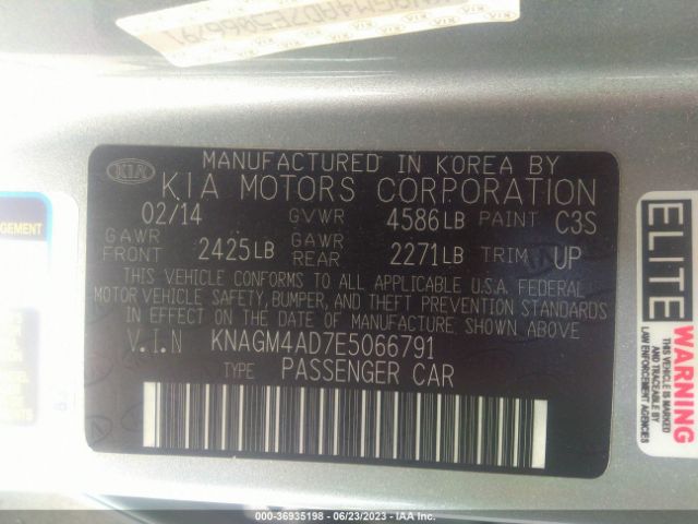 KNAGM4AD7E5066791 KIA Optima Hybrid Lx