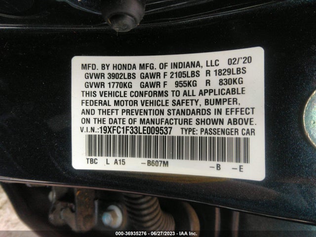 Honda Civic Sedan Ex 2020 19XFC1F33LE009537 Image 9
