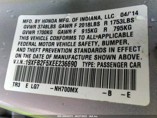 Honda Civic Sedan Lx 2014 19XFB2F5XEE236690 Image 9