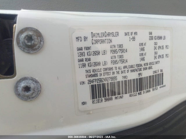 1999 DODGE CARAVAN BASE VIN: 2B4FP25B2XR279895