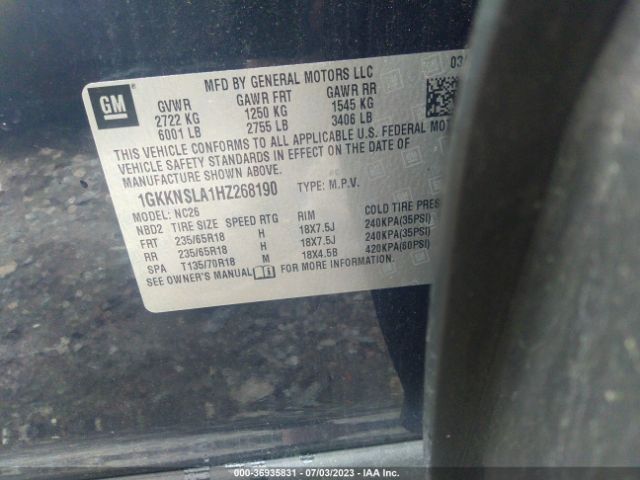 1GKKNSLA1HZ268190 GMC ACADIA SLE