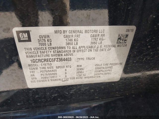 Chevrolet Silverado 1500 Lt 2015 1GCRCREC6FZ364403 Image 15