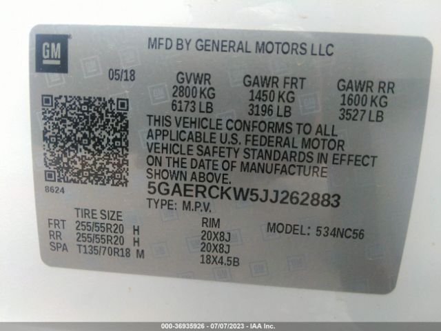 5GAERCKW5JJ262883 Buick Enclave Premium