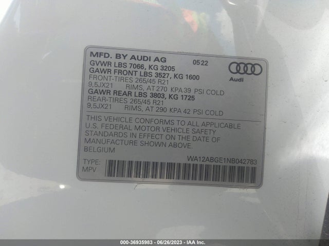 2022 Audi e-tron, VIN: WA12ABGE1NB042783