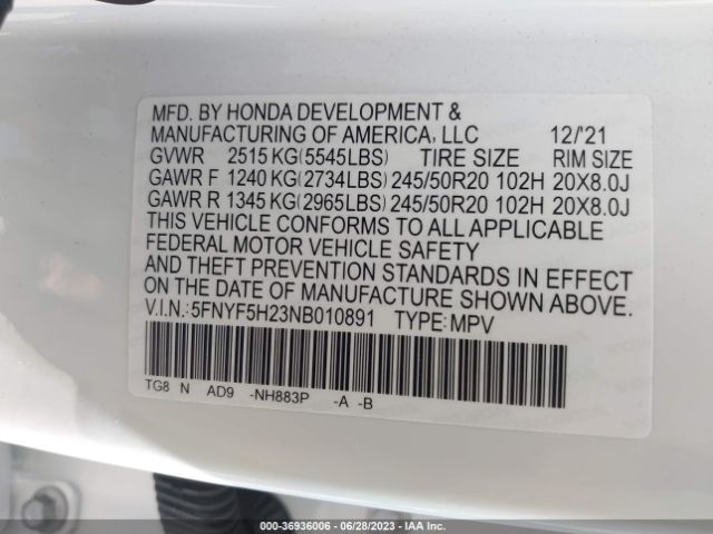 5FNYF5H23NB010891 Honda Pilot Special Edition