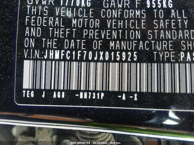 Honda Civic Sedan Ex-l 2018 JHMFC1F70JX015925 Image 15