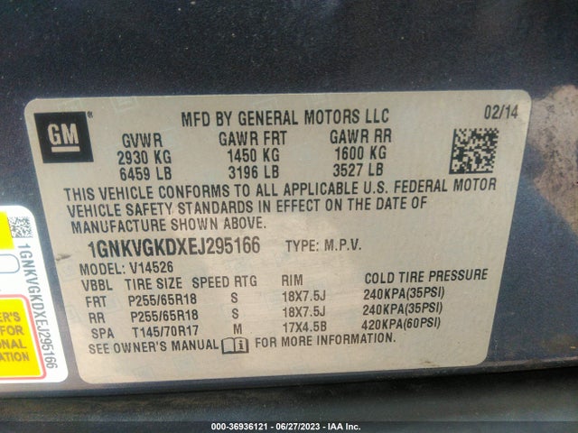 Chevrolet Traverse 1lt 2014 1GNKVGKDXEJ295166 Image 9