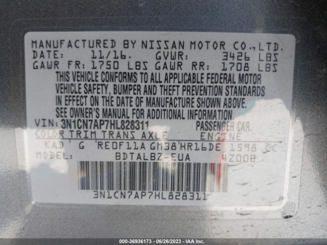 3N1CN7AP7HL828311 Nissan Versa Sedan Sv