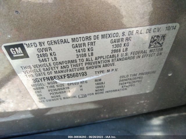 3GYFNBE3XFS560193 Cadillac Srx Luxury Collection