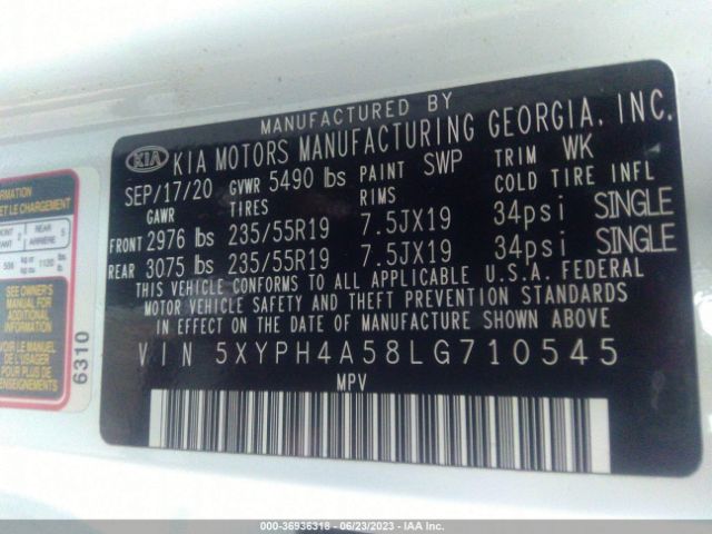 5XYPH4A58LG710545 KIA Sorento Ex V6