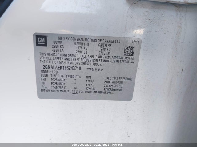 Chevrolet EQUINOX LS 2015 2GNALAEK1F6243710 Image 9