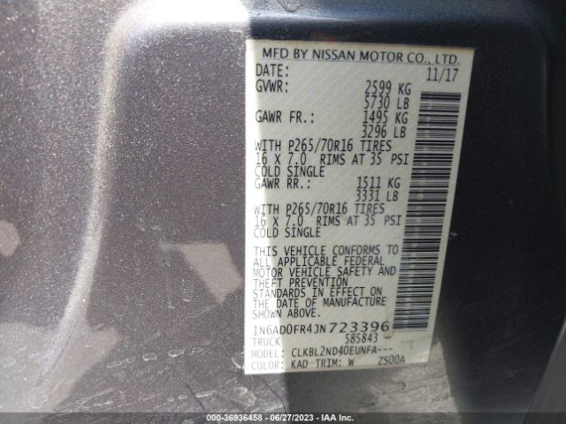 1N6AD0FR4JN723396 Nissan Frontier Sv V6