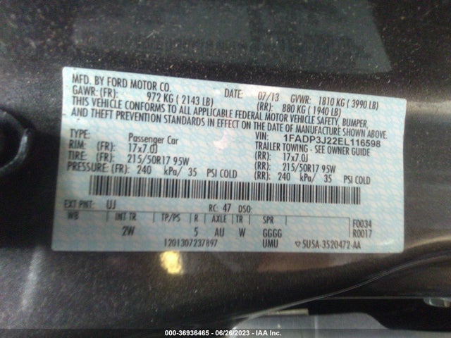 2014 FORD FOCUS TITANIUM VIN: 1FADP3J22EL116598