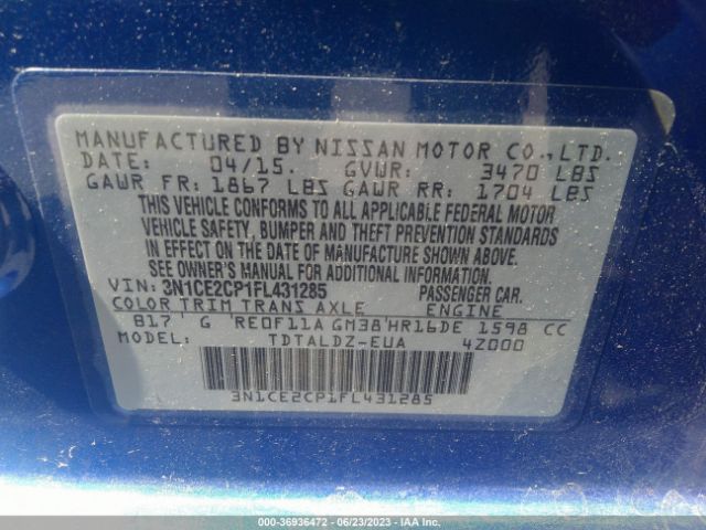 3N1CE2CP1FL431285 Nissan Versa Note Sv