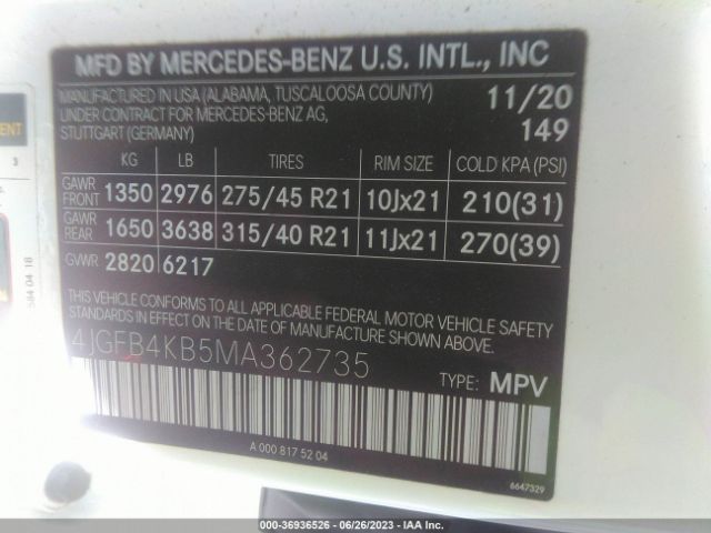 4JGFB4KB5MA362735 Mercedes-Benz Gle Gle 350