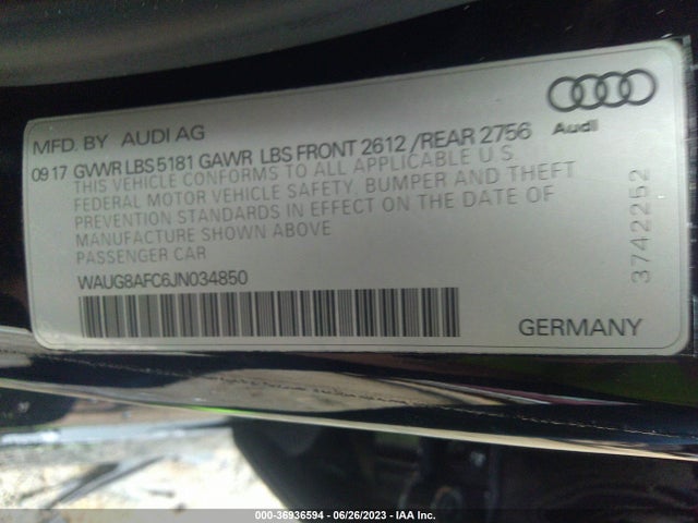 WAUG8AFC6JN034850 Audi A6 Premium Plus