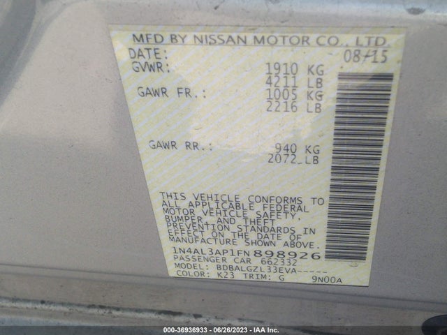 Nissan ALTIMA 2.5 2015 1N4AL3AP1FN898926 Image 10