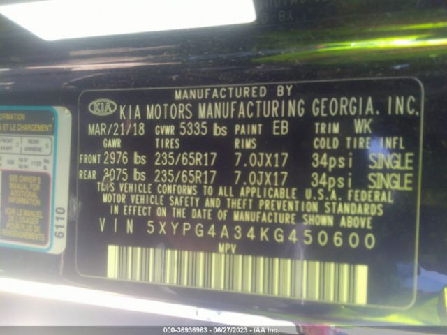 5XYPG4A34KG450600 KIA SORENTO L