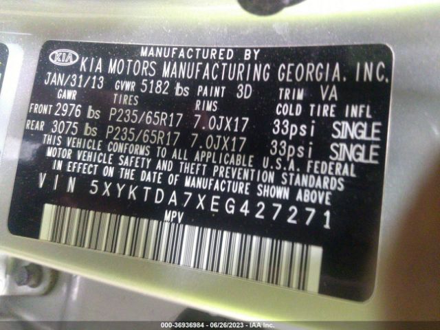 5XYKTDA7XEG427271 KIA SORENTO LX