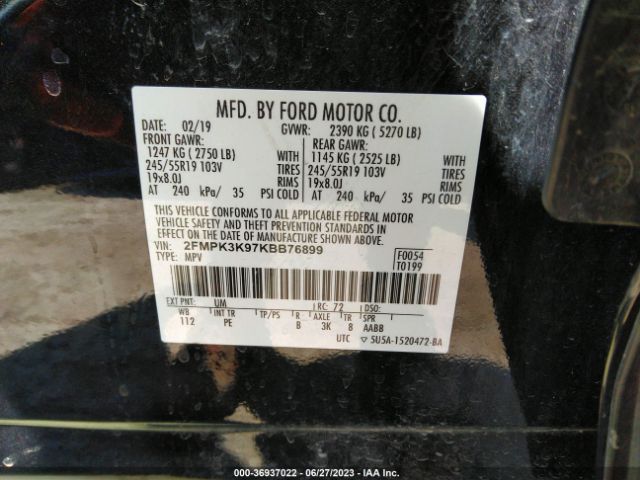 2FMPK3K97KBB76899 Ford Edge Titanium