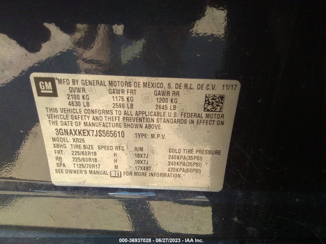 Chevrolet EQUINOX LT 2018 3GNAXKEX7JS565610 Image 9