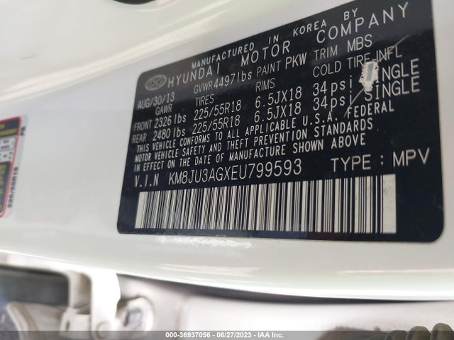 Hyundai Tucson Limited 2014 KM8JU3AGXEU799593 Image 9
