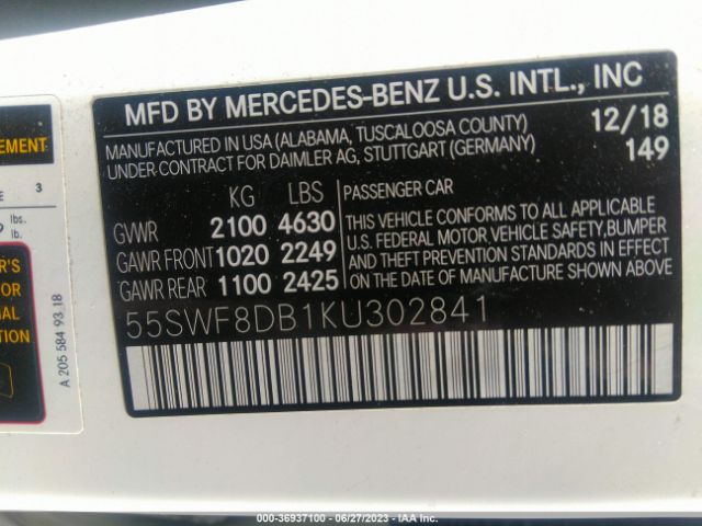 55SWF8DB1KU302841 Mercedes-Benz C-class C 300