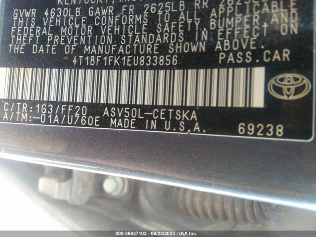 2014 TOYOTA CAMRY L/LE/XLE/SE/SE SPORT VIN: 4T1BF1FK1EU833856