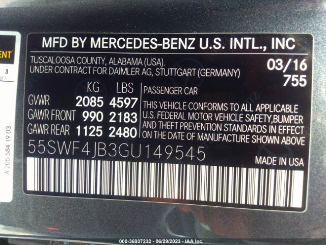 55SWF4JB3GU149545 Mercedes-Benz C-class C 300