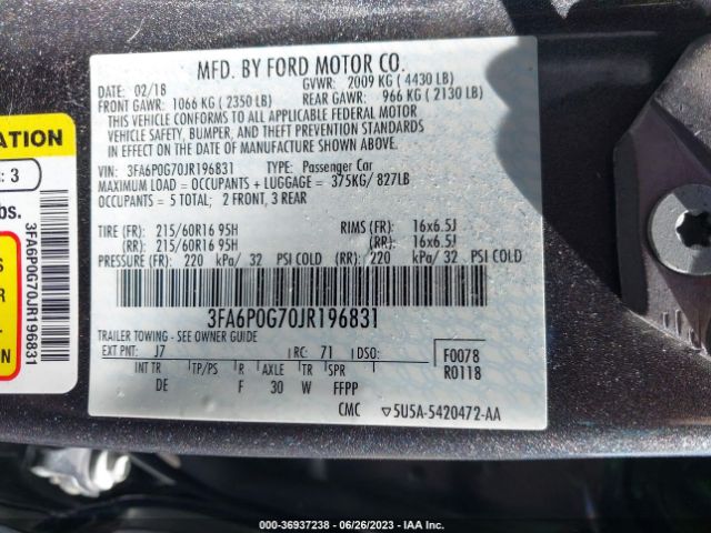 3FA6P0G70JR196831 Ford FUSION S