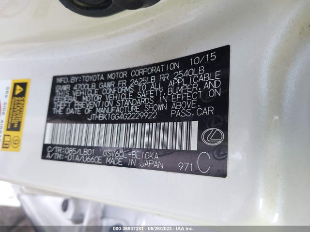 JTHBK1GG4G2229922 Lexus ES 350