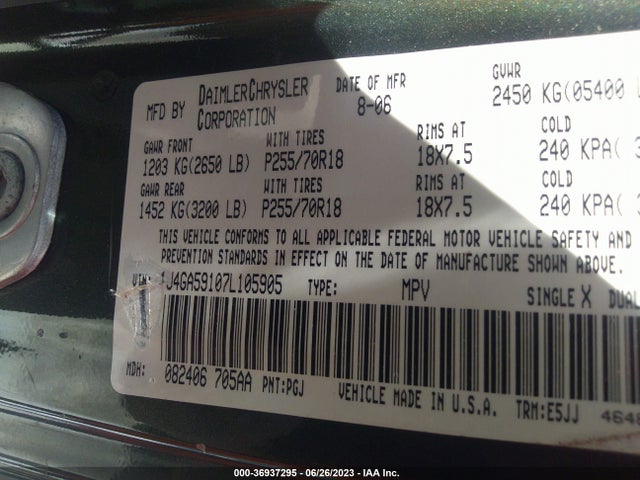 2007 JEEP WRANGLER 1J4GA59107L105905 Photo 8