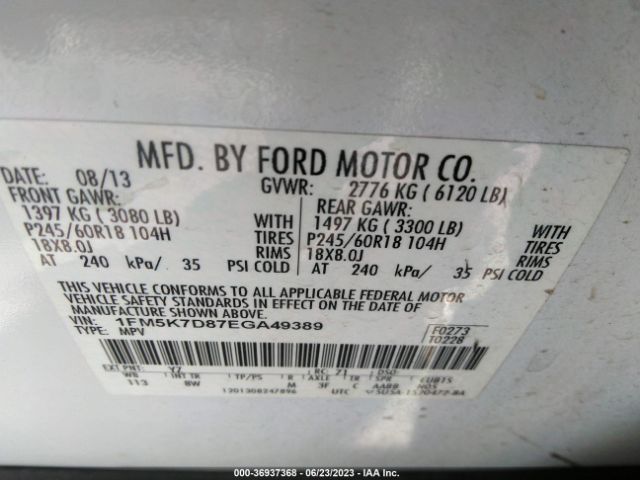 Ford EXPLORER XLT 2014 1FM5K7D87EGA49389 Image 15