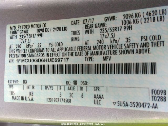 1FMCU0GD6HUE69717 Ford ESCAPE SE