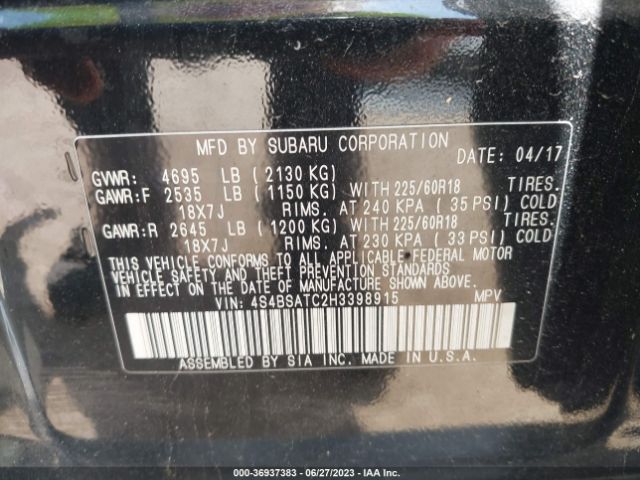 4S4BSATC2H3398915 Subaru Outback Touring