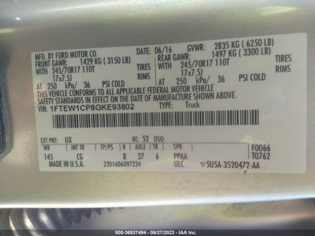 1FTEW1CP8GKE93802 Ford F-150 Xl/lariat/xlt