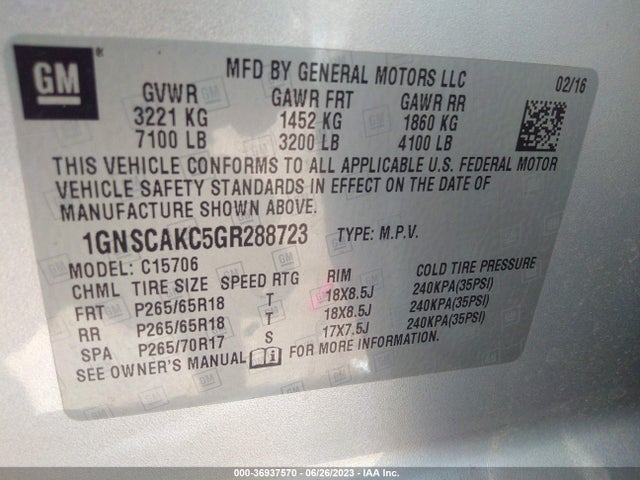 Chevrolet Tahoe Ls 2016 1GNSCAKC5GR288723 Image 9