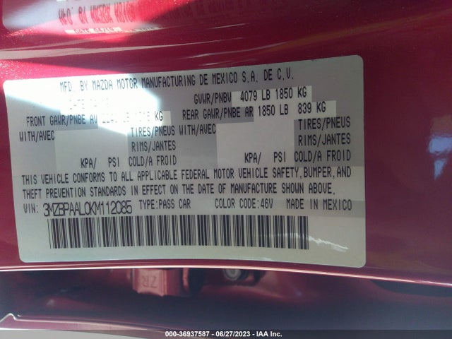 Mazda Mazda3 Sedan W/select Pkg 2019 3MZBPAAL0KM112085 Image 16
